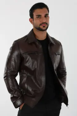 Balos Erkek Kahverengi Kısa Hakiki Deri Ceket - Görsel 4