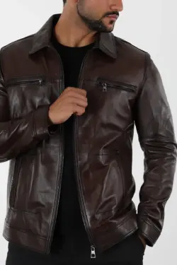 Balos Erkek Kahverengi Kısa Hakiki Deri Ceket - Görsel 7