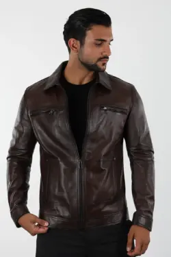 Balos Erkek Kahverengi Kısa Hakiki Deri Ceket