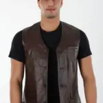 Erkek Kahverengi Hakiki Deri Yelek