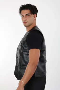 Siyah Erkek Hakiki Deri Yelek 016 - Görsel 2