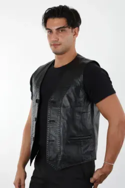 Siyah Erkek Hakiki Deri Yelek 016 - Görsel 3