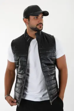 3506 Erkek Siyah Hakiki Deri Yelek