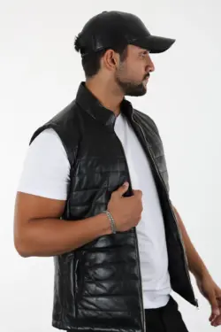 3506 Erkek Siyah Hakiki Deri Yelek