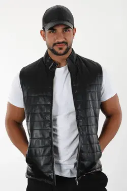 3506 Erkek Siyah Hakiki Deri Yelek