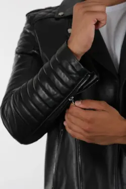 Davidson Erkek Siyah Kısa Hakiki Deri Ceket