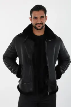 Alaska Erkek Siyah Kısa Hakiki Deri Ceket