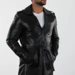 Apolda Erkek Siyah Uzun Hakiki Deri Kaban