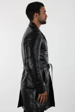 Apolda Erkek Siyah Uzun Hakiki Deri Kaban