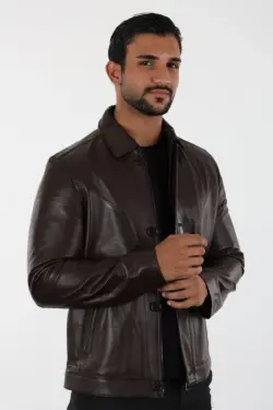 Atlanta Erkek Kahverengi Kısa Hakiki Deri Ceket