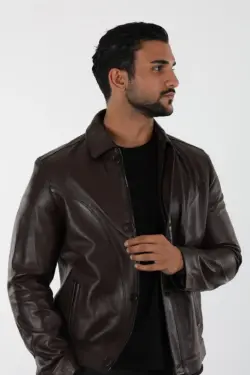 Atlanta Erkek Kahverengi Kısa Hakiki Deri Ceket