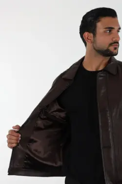 Atlanta Erkek Kahverengi Kısa Hakiki Deri Ceket