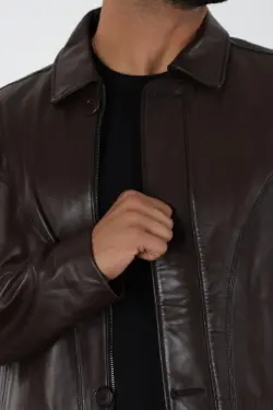 Atlanta Erkek Kahverengi Kısa Hakiki Deri Ceket