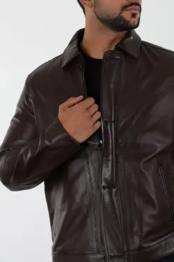 Atlanta Erkek Kahverengi Kısa Hakiki Deri Ceket