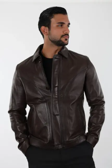 Atlanta Erkek Kahverengi Kısa Hakiki Deri Ceket