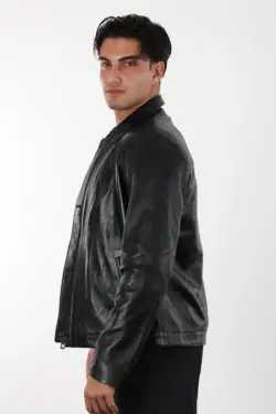 Atlanta Erkek Siyah Kısa Hakiki Deri Ceket