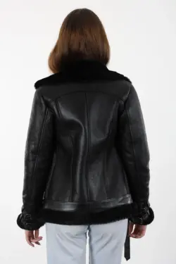 Barrow Siyah Kadın Hakiki Deri Mont