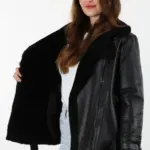 Barrow Siyah Kadın Hakiki Deri Mont