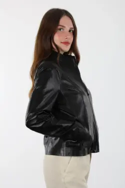 Boleyn Kadın Kısa Siyah Hakiki Deri Ceket