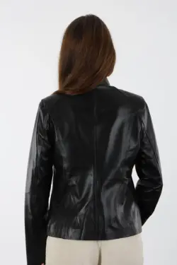 Boleyn Kadın Kısa Siyah Hakiki Deri Ceket