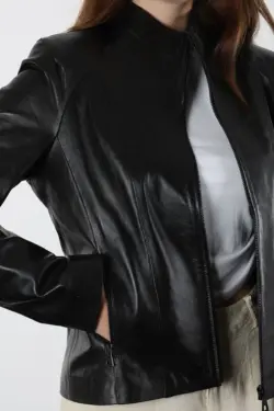 Boleyn Kadın Kısa Siyah Hakiki Deri Ceket