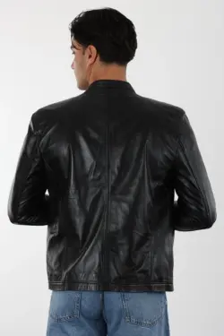 Carolina Erkek Siyah Kısa Hakiki Deri Ceket
