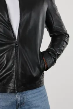 Carolina Erkek Siyah Kısa Hakiki Deri Ceket