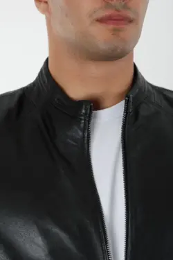 Carolina Erkek Siyah Kısa Hakiki Deri Ceket