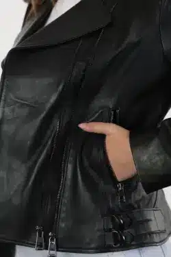 Cınar Kısa Siyah Kadın Hakiki Deri Ceket