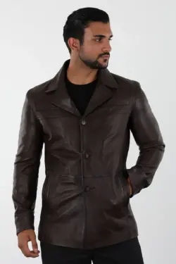 Danny Erkek Kahverengi Kısa Hakiki Deri Ceket