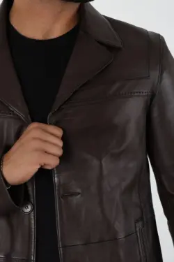 Danny Erkek Kahverengi Kısa Hakiki Deri Ceket