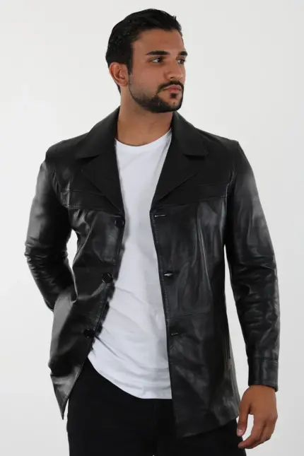 Danny Erkek Siyah Kısa Hakiki Deri Ceket