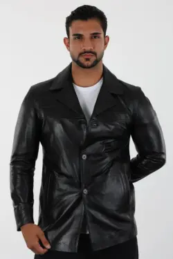 Danny Erkek Siyah Kısa Hakiki Deri Ceket
