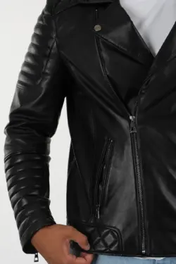 Davidson Erkek Siyah Kısa Hakiki Deri Ceket