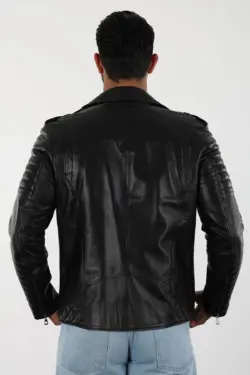 Davidson Erkek Siyah Kısa Hakiki Deri Ceket