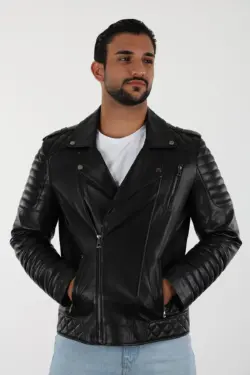 Davidson Erkek Siyah Kısa Hakiki Deri Ceket