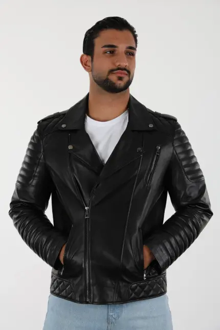 Davidson Erkek Siyah Kısa Hakiki Deri Ceket