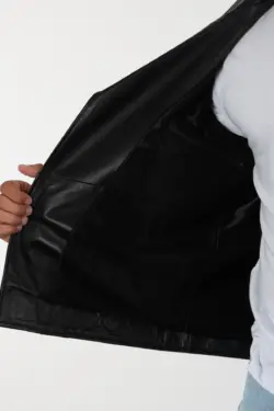 Davidson Erkek Siyah Kısa Hakiki Deri Ceket