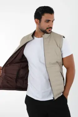 DERİHOUSE Bej Erkek Hakiki Deri Yelek 3506