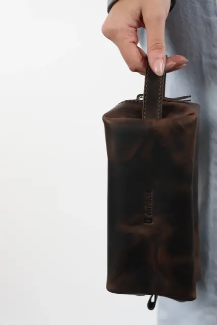 DERİHOUSE Caisson Unisex Kahverengi Hakiki Deri Çanta