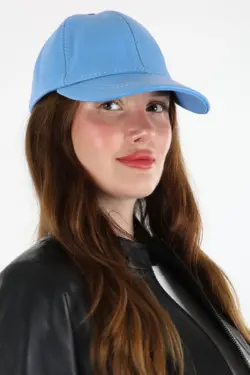 DERİHOUSE Unisex Mavi Hakiki Deri Şapka