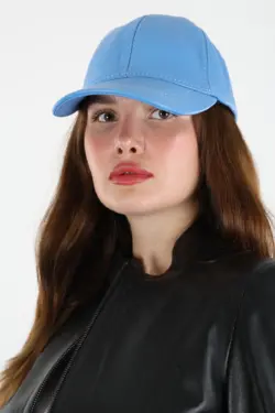 DERİHOUSE Unisex Mavi Hakiki Deri Şapka