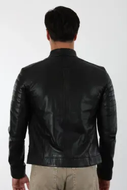 Diego Erkek Siyah Kısa Hakiki Deri Ceket