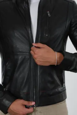 Diego Erkek Siyah Kısa Hakiki Deri Ceket