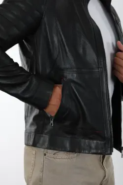 Diego Erkek Siyah Kısa Hakiki Deri Ceket