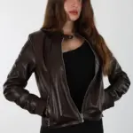 Dolami Kadın Koyu Kahverengi Hakiki Deri Ceket