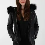 Druzy Kısa Siyah Kadın Hakiki Deri Mont