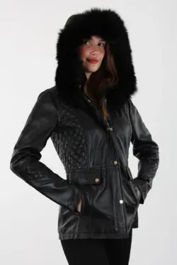 Druzy Kısa Siyah Kadın Hakiki Deri Mont