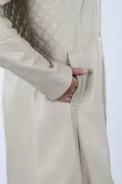 Druzy Kadın Bej Uzun Hakiki Deri Ceket