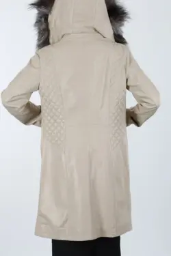 Druzy Kadın Bej Uzun Hakiki Deri Ceket